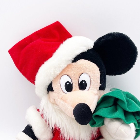 DISNEY Store Vintage MICKEY MOUSE AS SANTA CLAUS Plush With GREEN BAG 18” - Picture 4 of 9